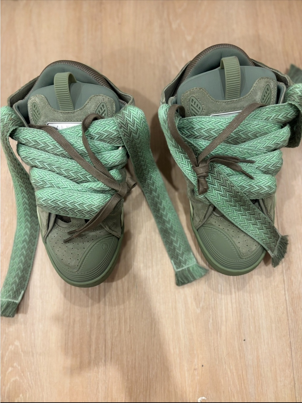 Lanvin Olive Green High-Top Sneakers with Mint Laces